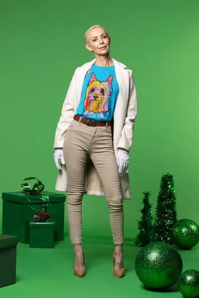 silky terrier woman posing in a christmas themed set m17890 600