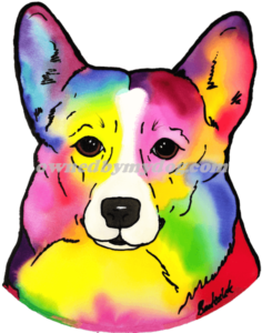 ownedbymydog - colorful Corgi head T-Shirt Design