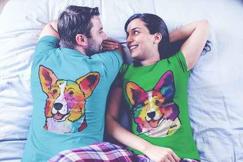 loving couple wearing tshirts on bed cardigan 2 3 600