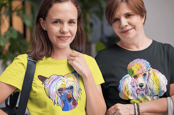 daughter and mom wearing t shirts chin crested 2 poodle 6